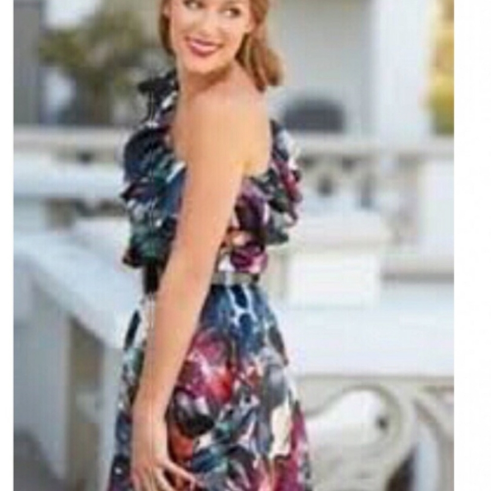 Lauren Conrad Watercolor Floral One Shoulder Dress